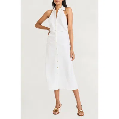 The Good Journey Sleeveless Linen Blend Halter Shirtdress