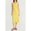 The Good Journey Sleeveless Linen Blend Halter Shirtdress In Yellow