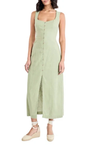 The Good Journey Sleeveless Linen Blend Maxi Dress In Green