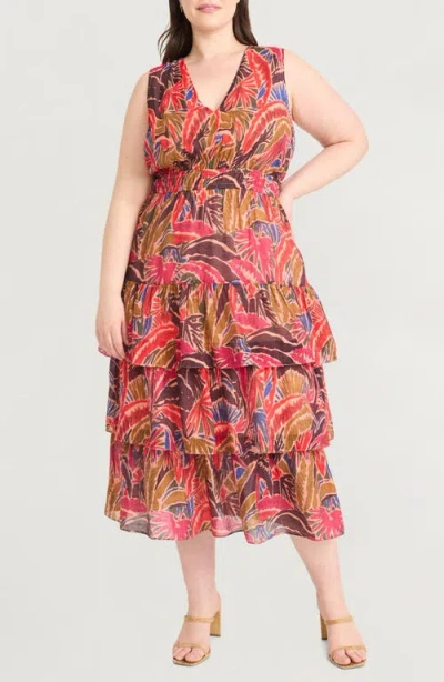 The Good Journey Sleeveless Ruffle Tiered Midi Dress In Multi