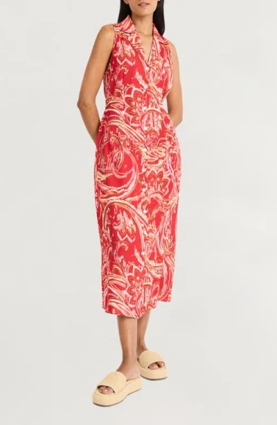 The Good Journey Sleeveless Shirtdress In Red/pink