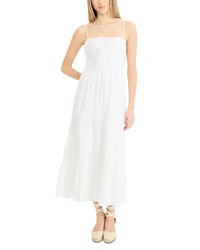 The Good Journey Sleeveless Tiered Midi Dress With Front Tie In Neutral