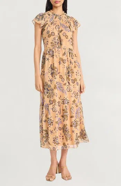 The Good Journey Smocked Flutter Sleeve Midi Dress