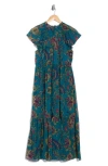 The Good Journey Smocked Flutter Sleeve Midi Dress In Blue