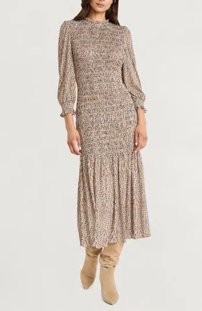 The Good Journey Smocked Long Sleeve Maxi Dress In Multi