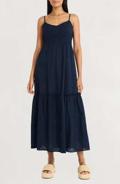 The Good Journey Smocked Waist V-neck Dress In Blue
