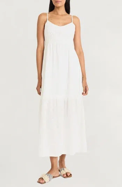 The Good Journey Smocked Waist V-neck Dress In White