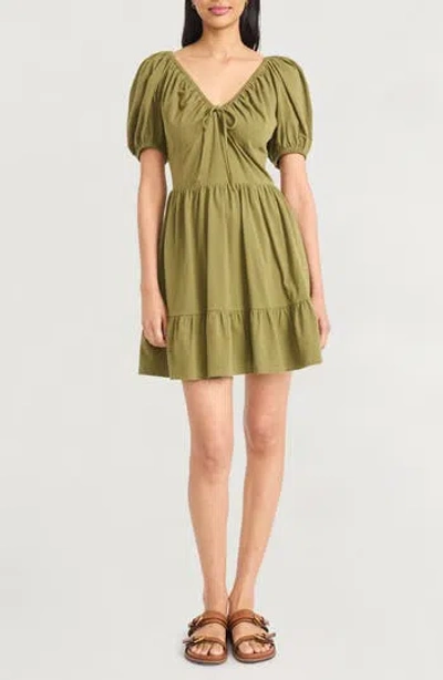 The Good Journey Solid Puff Sleeve Knit Dress In Green