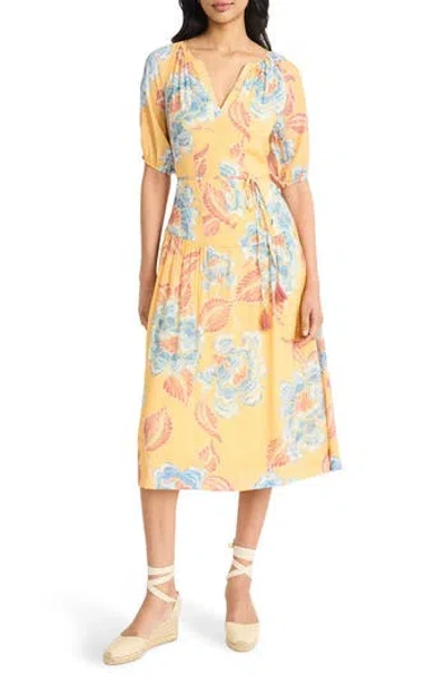 The Good Journey Split Neck Midi Dress In Yellow