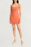 The Good Journey Square Neck Linen Blend Minidress In Bruschetta