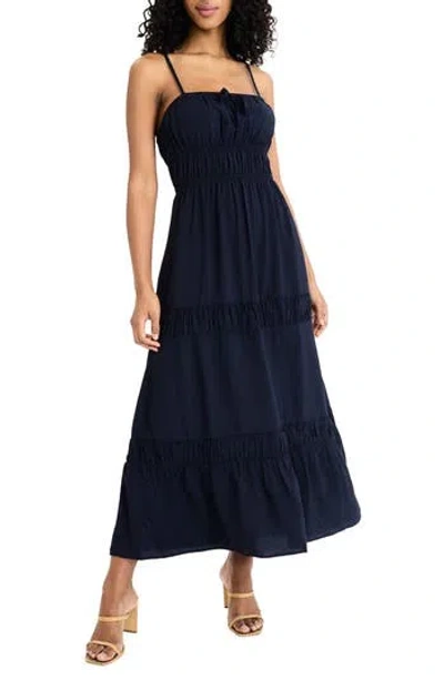 The Good Journey Square Neck Tiered Midi Sundress In Blue