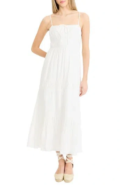 The Good Journey Square Neck Tiered Midi Sundress In White