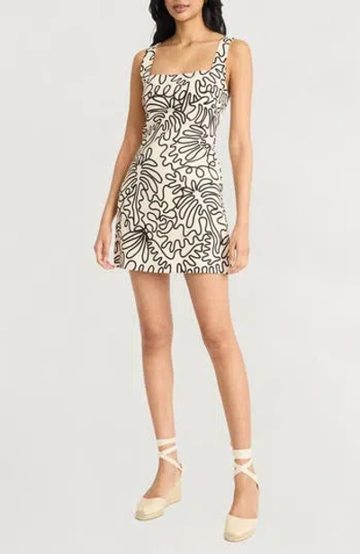 The Good Journey Squiggle Print Square Neck Linen Blend Minidress In Neutral