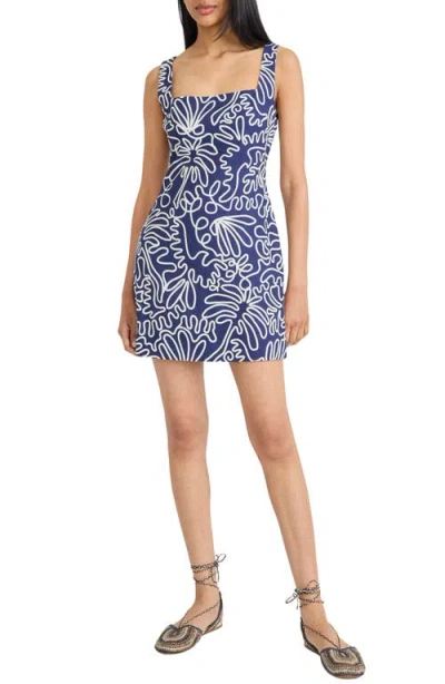 The Good Journey Squiggle Print Square Neck Linen Blend Minidress In Multi