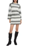 The Good Journey Stripe Long Sleeve Sweater Dress In Gray