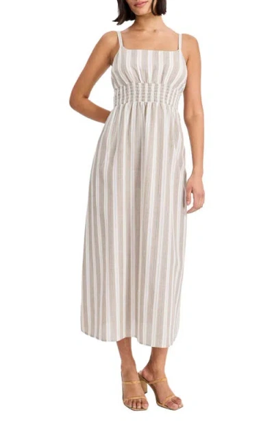 The Good Journey Stripe Square Neck Midi Dress In Brown