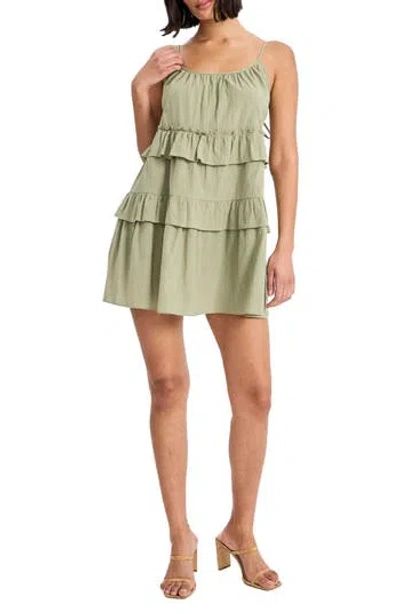 The Good Journey Tie Strap Ruffle Cotton Minidress In Green