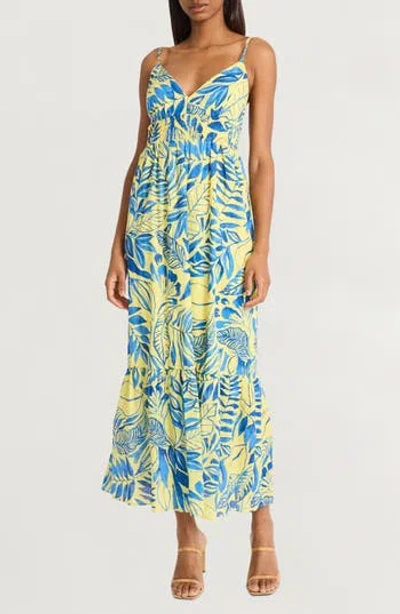 The Good Journey Tiered Cotton Sundress In Lime/blue