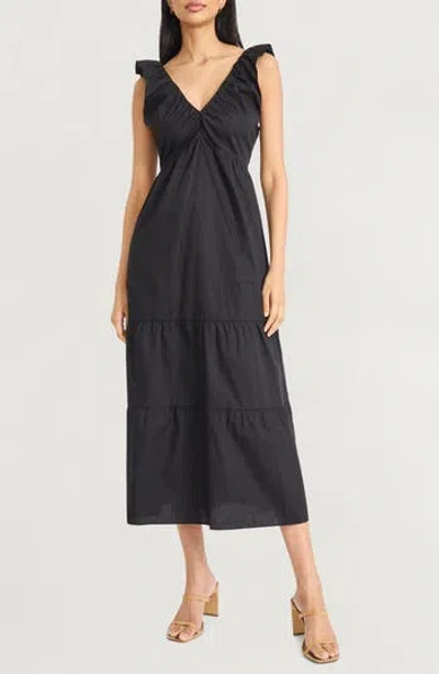 The Good Journey Tiered Midi Dress In Black