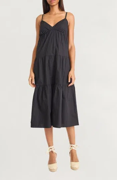The Good Journey Tiered Midi Dress In Black