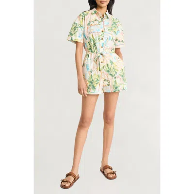 The Good Journey Tropical Print Romper In Ivory/green