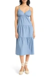 The Good Journey V-neck Tiered Cotton Midi Dress In Coronet Blue