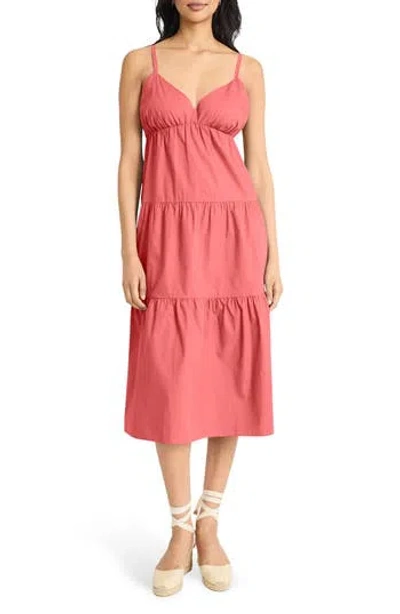 The Good Journey V-neck Tiered Cotton Midi Dress In Desert Rose