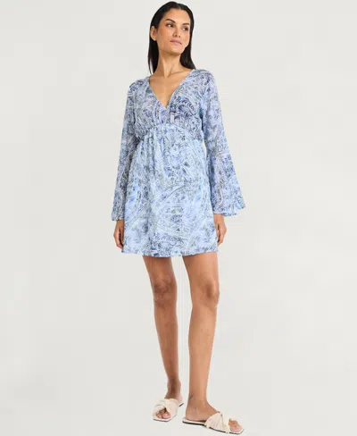 The Good Journey Women's Cotton Printed Fit & Flare Dress In Wht,indigo