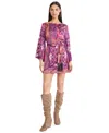 The Good Journey Long Sleeve Tie Belt Shift Minidress In Purple