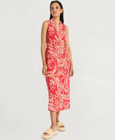 The Good Journey Women's Printed Midi Dress In Red,pink
