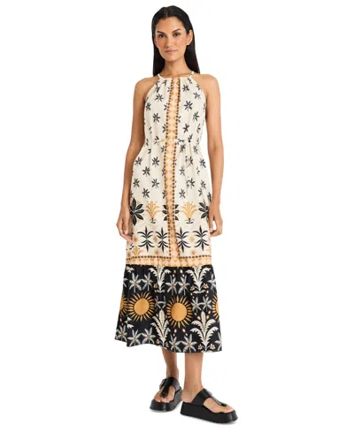The Good Journey Women's Printed Sleeveless Halter-neck Maxi Dress In Ivory,gold