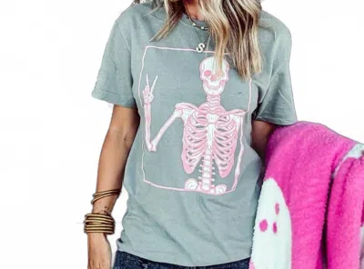 The Graphic Tee Peace Skelly Tee In Gree In Blue