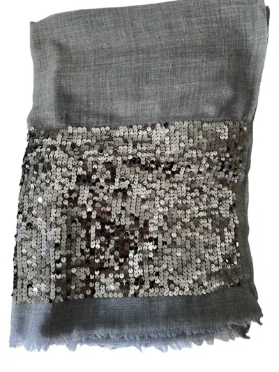 The Gray Crab Women's Sequenced Border Scarf In Bluish Gray