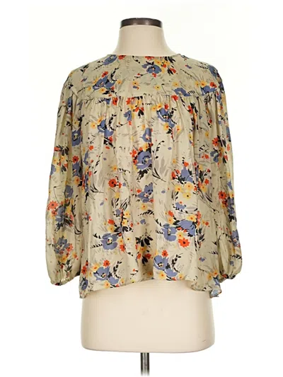 Pre-owned The Great 3/4 Sleeve Silk Top Tan Mock Neckline Tops