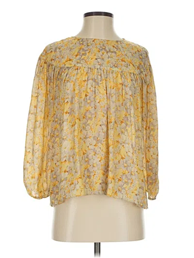 Pre-owned The Great 3/4 Sleeve Silk Top Yellow Mock Neckline Tops