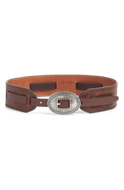 The Great . & Stetson Tooled Leather Belt In Brown