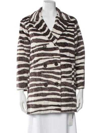 Pre-owned The Great Animal Print Faux Fur Coat In Brown