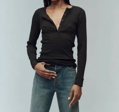 The Great Baby Rib Henley Top In Almost Black