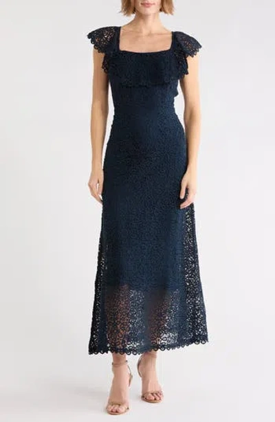 The Great . Balcony Lace Midi Dress In Navy