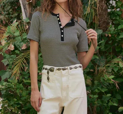 The Great Baseline Henley Top In Black Cream In Blue