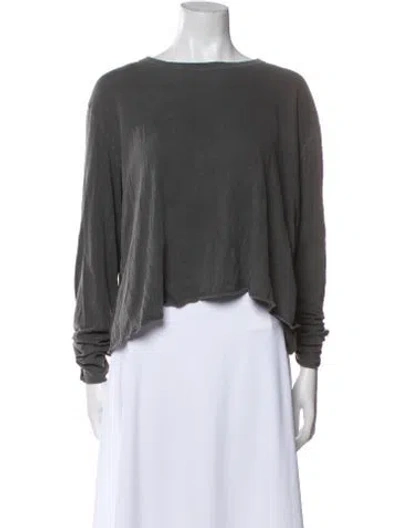 Pre-owned The Great Bateau Neckline Long Sleeve Crop Top In Gray