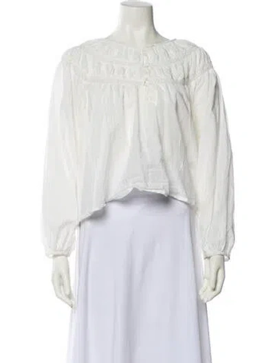 Pre-owned The Great Bateau Neckline Long Sleeve Crop Top In White