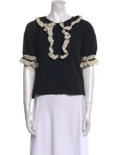Pre-owned The Great Bateau Neckline Short Sleeve Top In Black