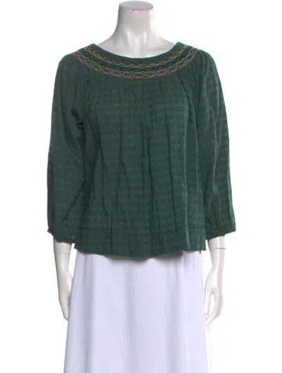 Pre-owned The Great Bateau Neckline Three-quarter Sleeve Blouse In Green