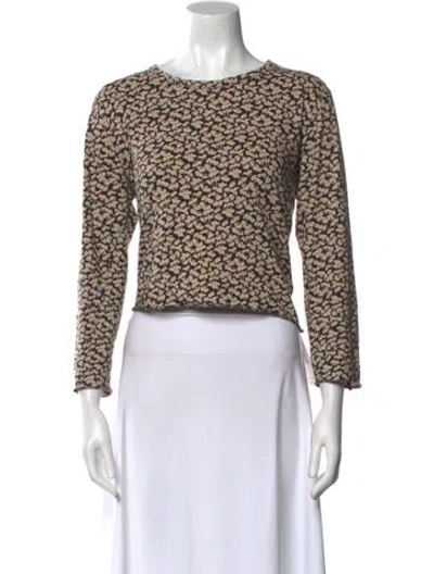 Pre-owned The Great Bateau Neckline Three-quarter Sleeve Crop Top In Brown