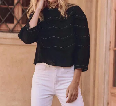 The Great Beaded Chevron Long Sleeve Top In Black