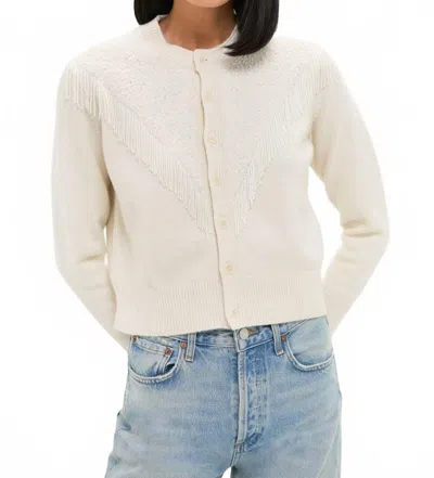 The Great Beaded Fringe Cardigan In Cream In White