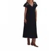 The Great . The Beaded Partridge Cotton Dress In Black