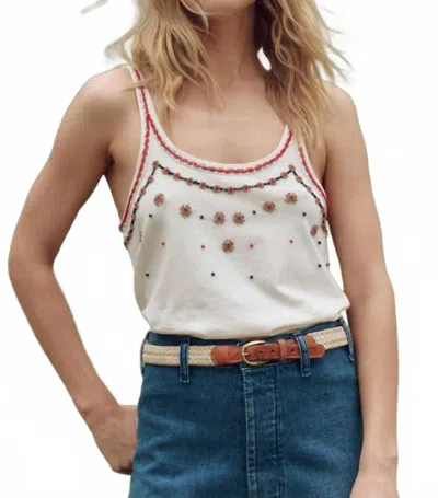 The Great Beaded Slim Tank Top In Washed White