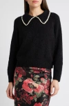 The Great . Blanket Stitch Alpaca Blend Sweater In Black W/soft White